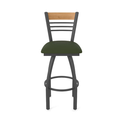 30" Swivel Bar Stool, Pewter Finish, Medium Back, Canter Pine Seat