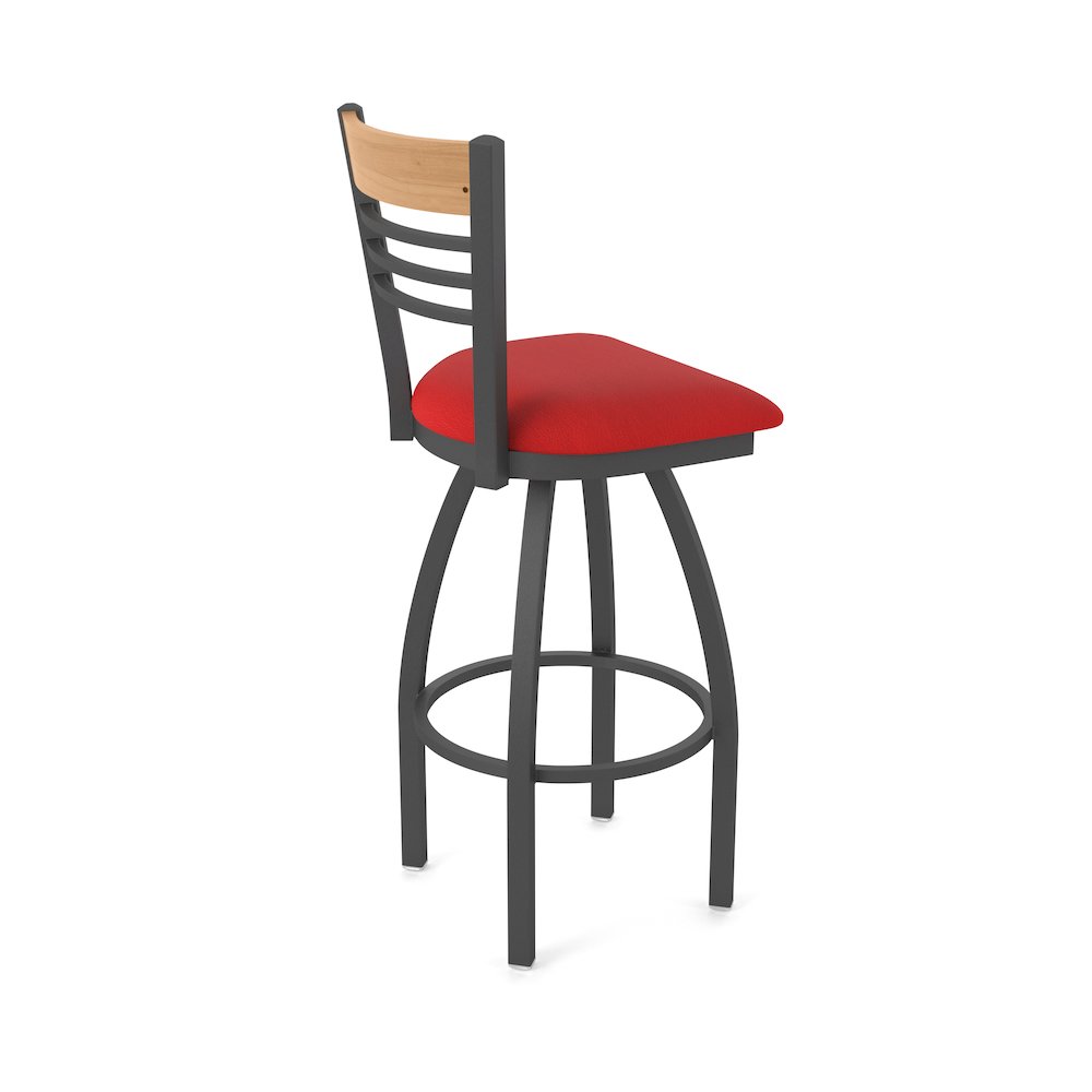 30" Swivel Bar Stool, Pewter Finish, Medium Back, Canter Red Seat