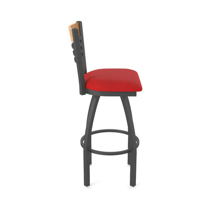 30" Swivel Bar Stool, Pewter Finish, Medium Back, Canter Red Seat