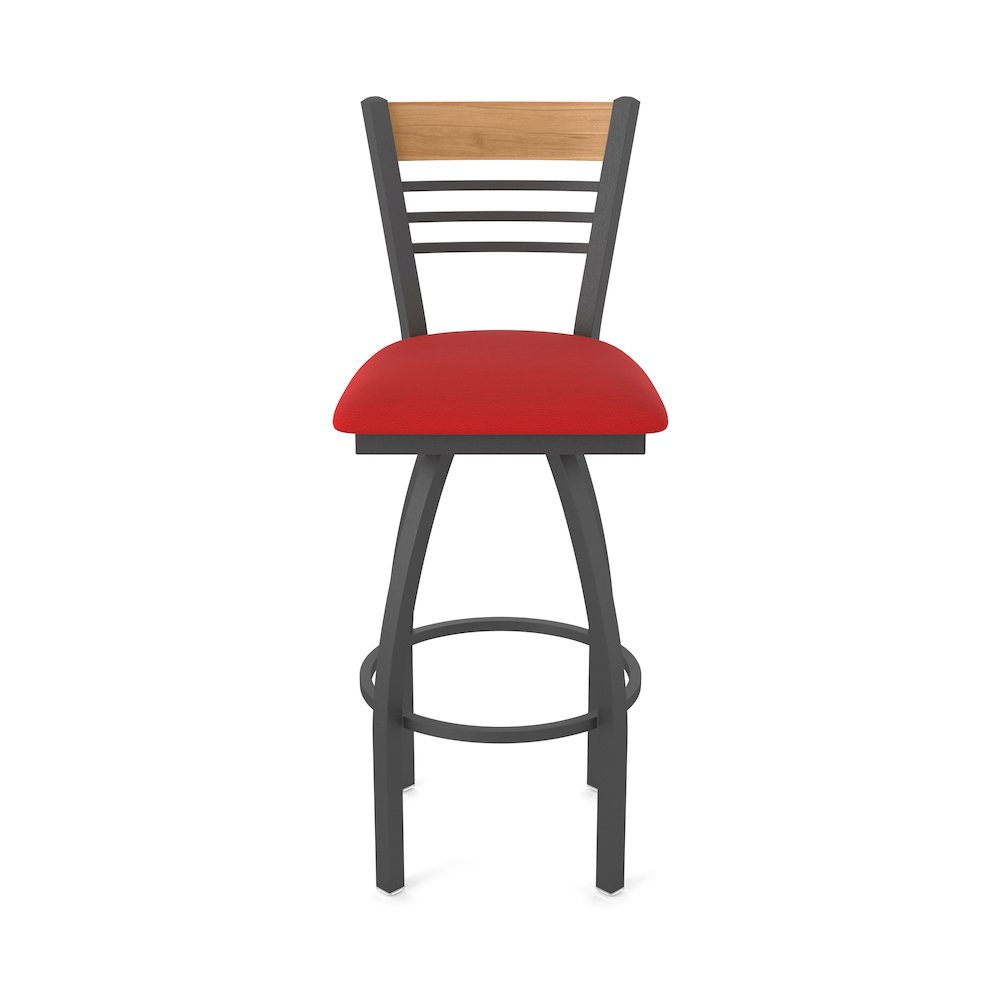 30" Swivel Bar Stool, Pewter Finish, Medium Back, Canter Red Seat