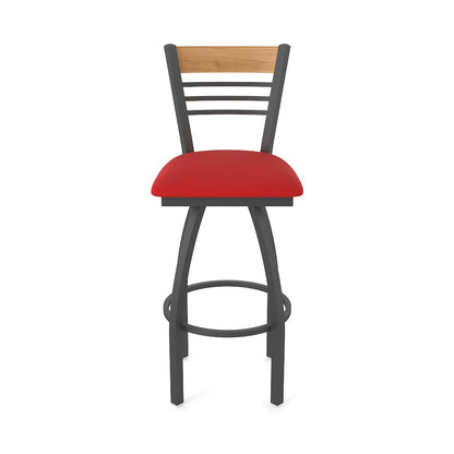 30" Swivel Bar Stool, Pewter Finish, Medium Back, Canter Red Seat
