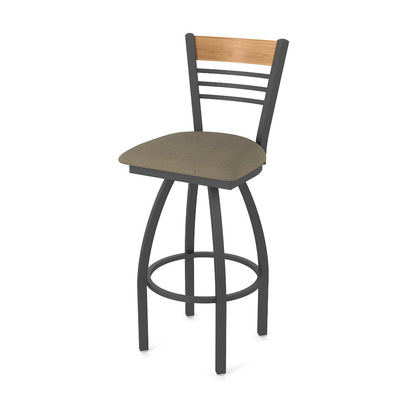 30" Swivel Bar Stool, Pewter Finish, Medium Back, Graph Cork Seat