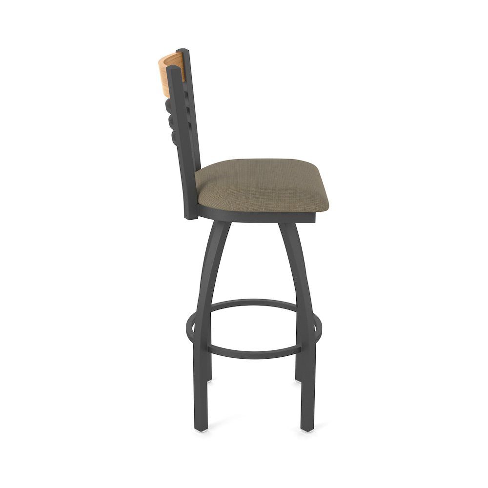 30" Swivel Bar Stool, Pewter Finish, Medium Back, Graph Cork Seat