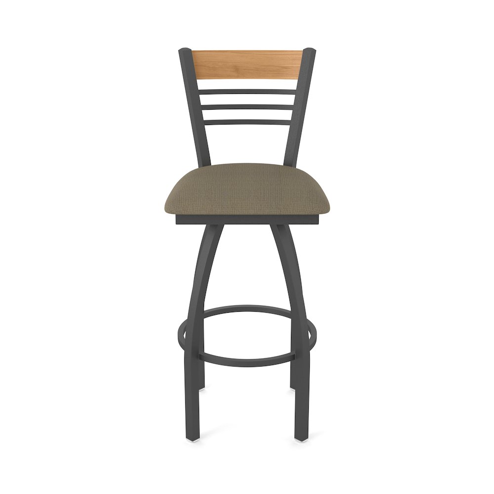 30" Swivel Bar Stool, Pewter Finish, Medium Back, Graph Cork Seat