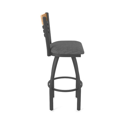 30" Swivel Bar Stool, Pewter Finish, Medium Back, Graph Coal Seat