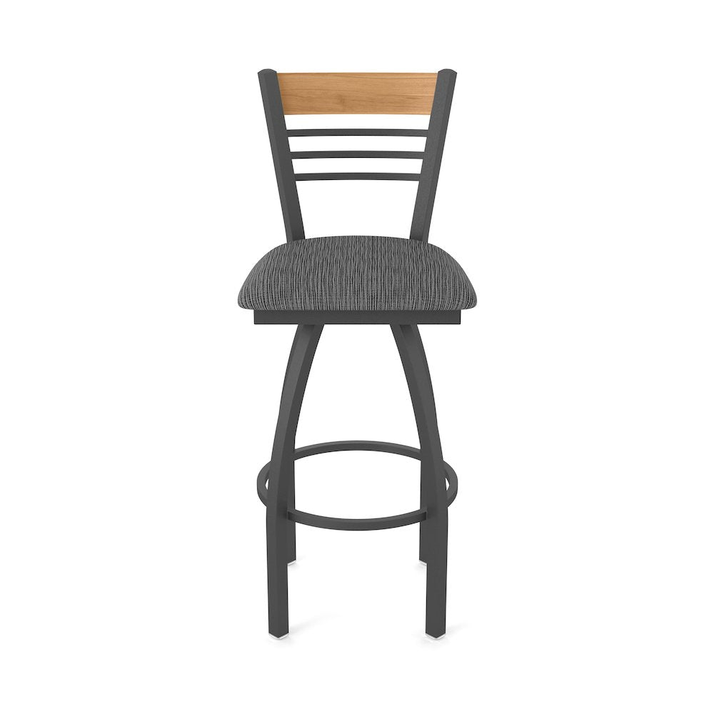 30" Swivel Bar Stool, Pewter Finish, Medium Back, Graph Coal Seat