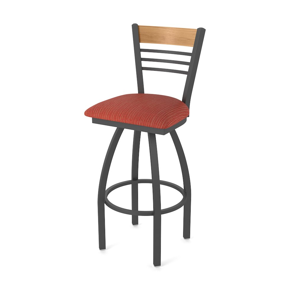 30" Swivel Bar Stool, Pewter Finish, Medium Back, Graph Poppy Seat