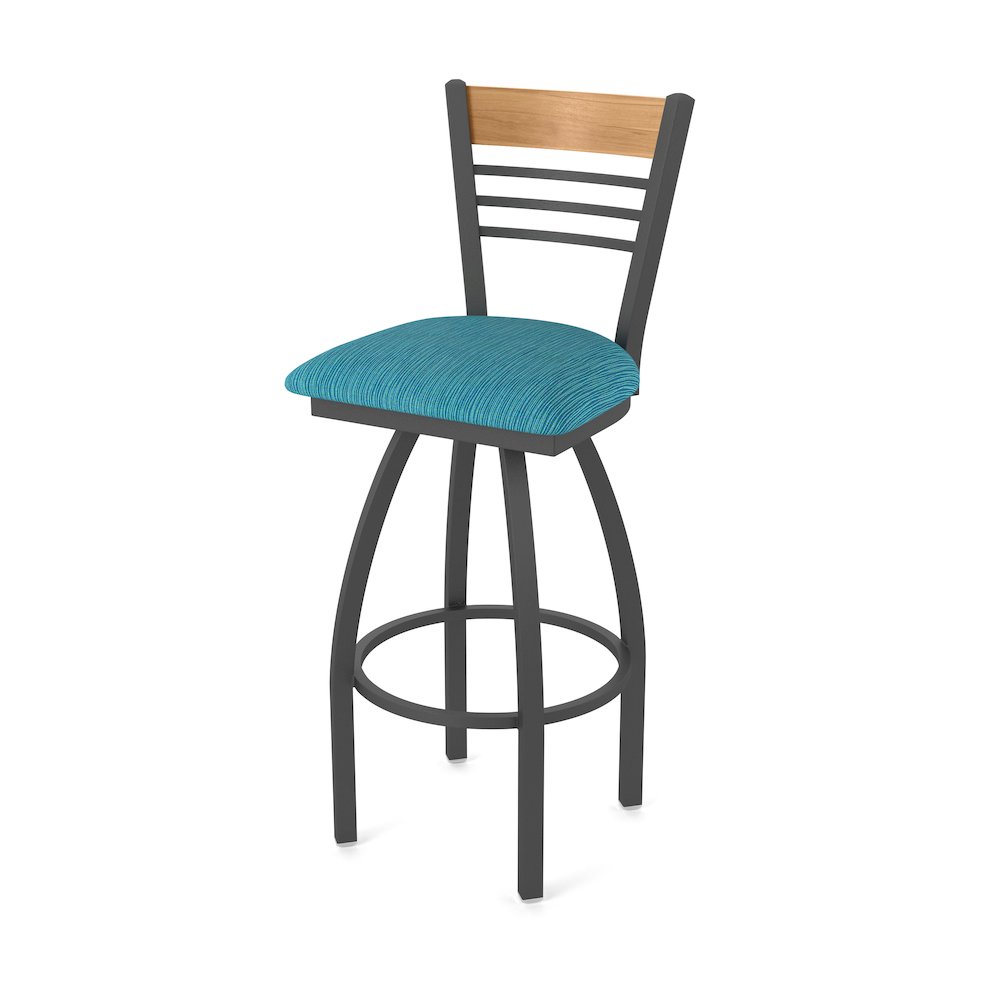 30" Swivel Bar Stool, Pewter Finish, Medium Back, Graph Tidal Seat