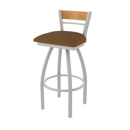 30" Swivel Bar Stool, Anodized Nickel Finish, Medium Back, Canter Thatch Seat