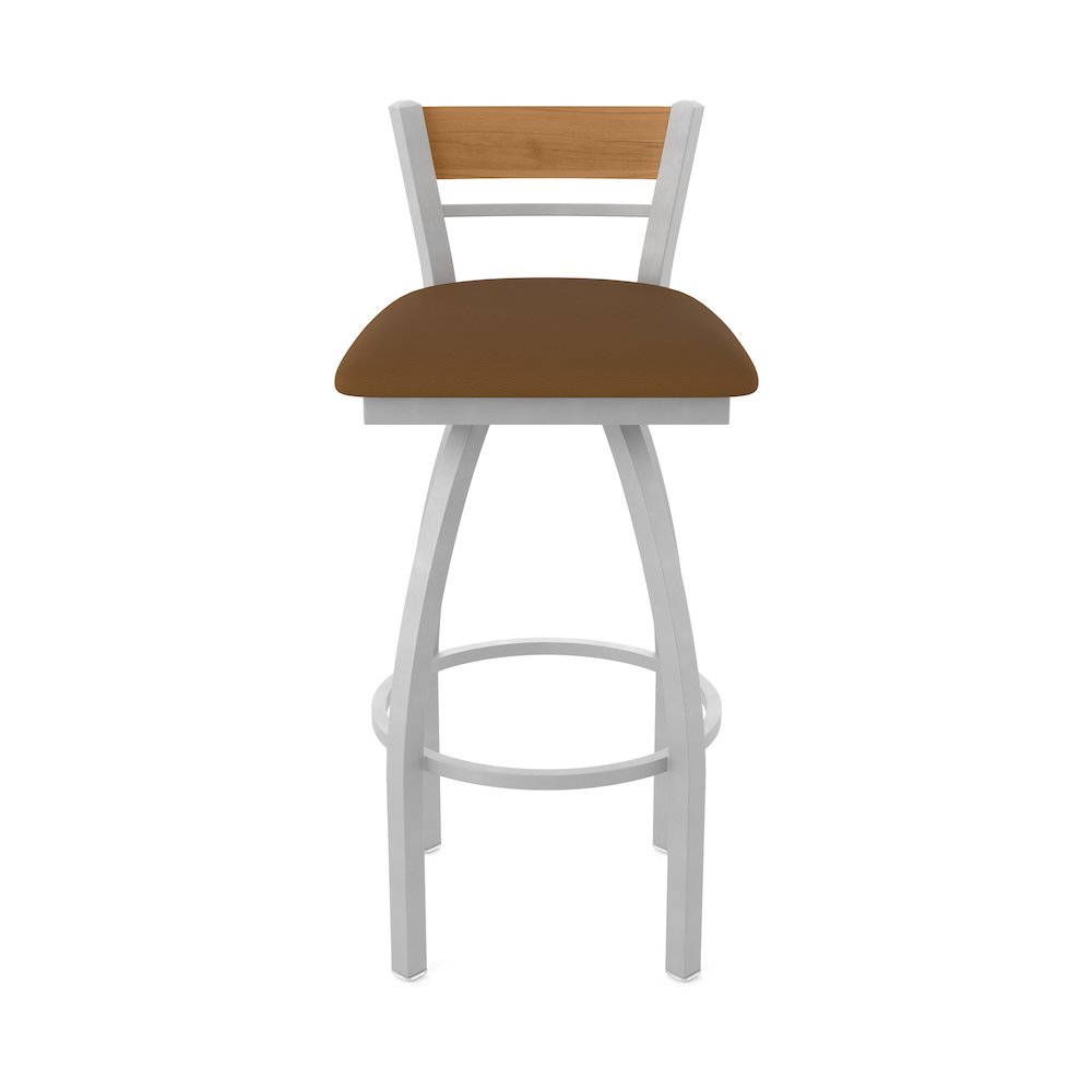 30" Swivel Bar Stool, Anodized Nickel Finish, Medium Back, Canter Thatch Seat