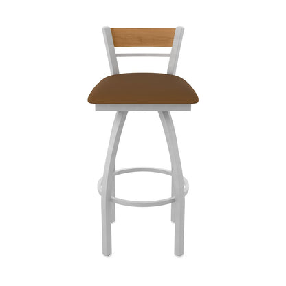 30" Swivel Bar Stool, Anodized Nickel Finish, Medium Back, Canter Thatch Seat