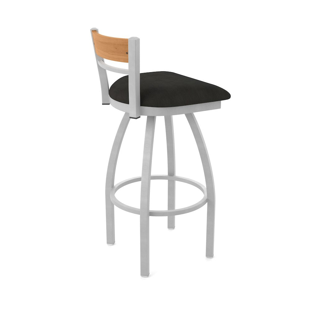 30" Swivel Bar Stool, Anodized Nickel Finish, Medium Back, Canter Espresso Seat