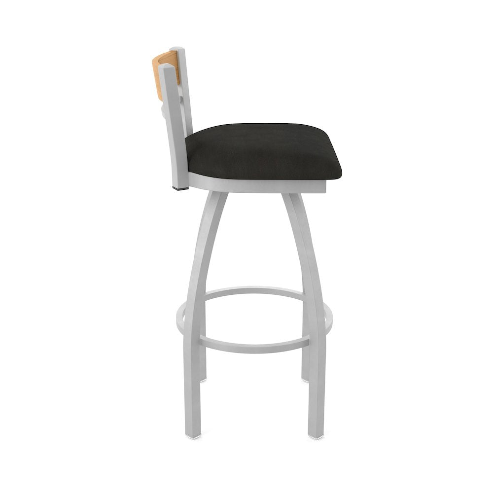 30" Swivel Bar Stool, Anodized Nickel Finish, Medium Back, Canter Espresso Seat
