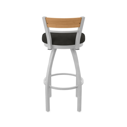 30" Swivel Bar Stool, Anodized Nickel Finish, Medium Back, Canter Espresso Seat