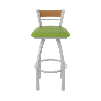 30" Swivel Bar Stool, Anodized Nickel Finish, Medium Back