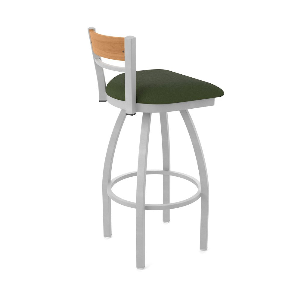 30" Swivel Bar Stool, Anodized Nickel Finish, Medium Back, Canter Pine Seat