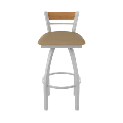 30" Swivel Bar Stool, Anodized Nickel Finish, Medium Back, Canter Sand Seat