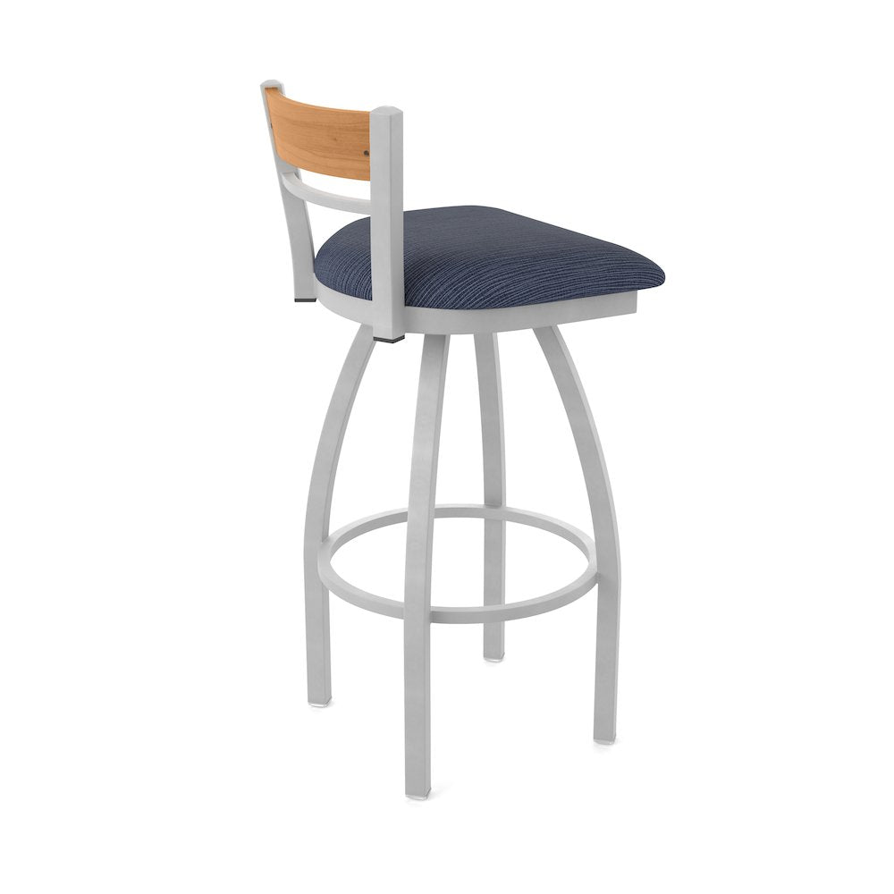 30" Swivel Bar Stool, Anodized Nickel Finish, Medium Back, Graph Anchor Seat