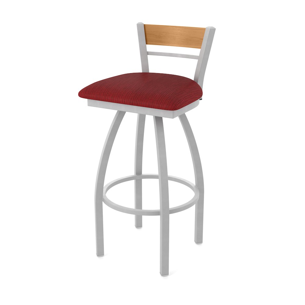 30" Swivel Bar Stool, Anodized Nickel Finish, Medium Back, Graph Ruby Seat