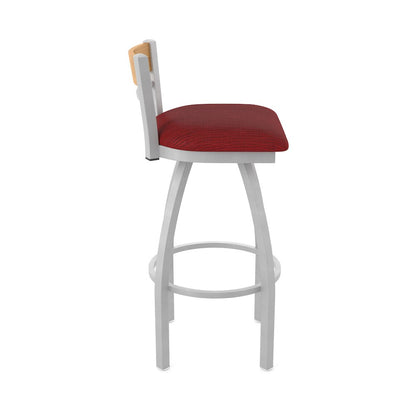 30" Swivel Bar Stool, Anodized Nickel Finish, Medium Back, Graph Ruby Seat