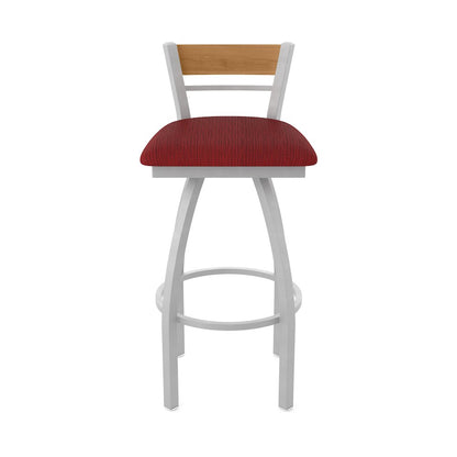 30" Swivel Bar Stool, Anodized Nickel Finish, Medium Back, Graph Ruby Seat