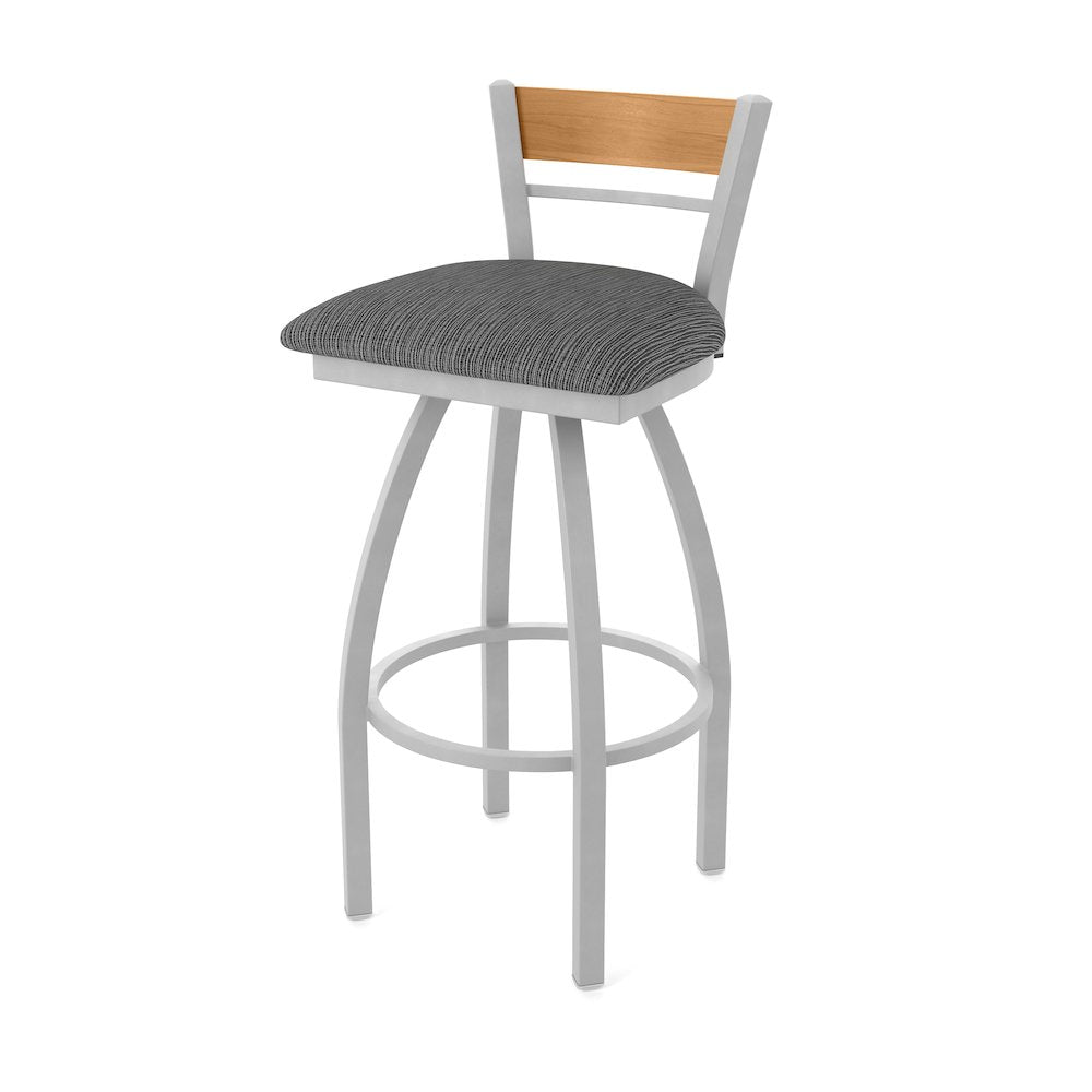 30" Swivel Bar Stool, Anodized Nickel Finish, Medium Back, Graph Coal Seat