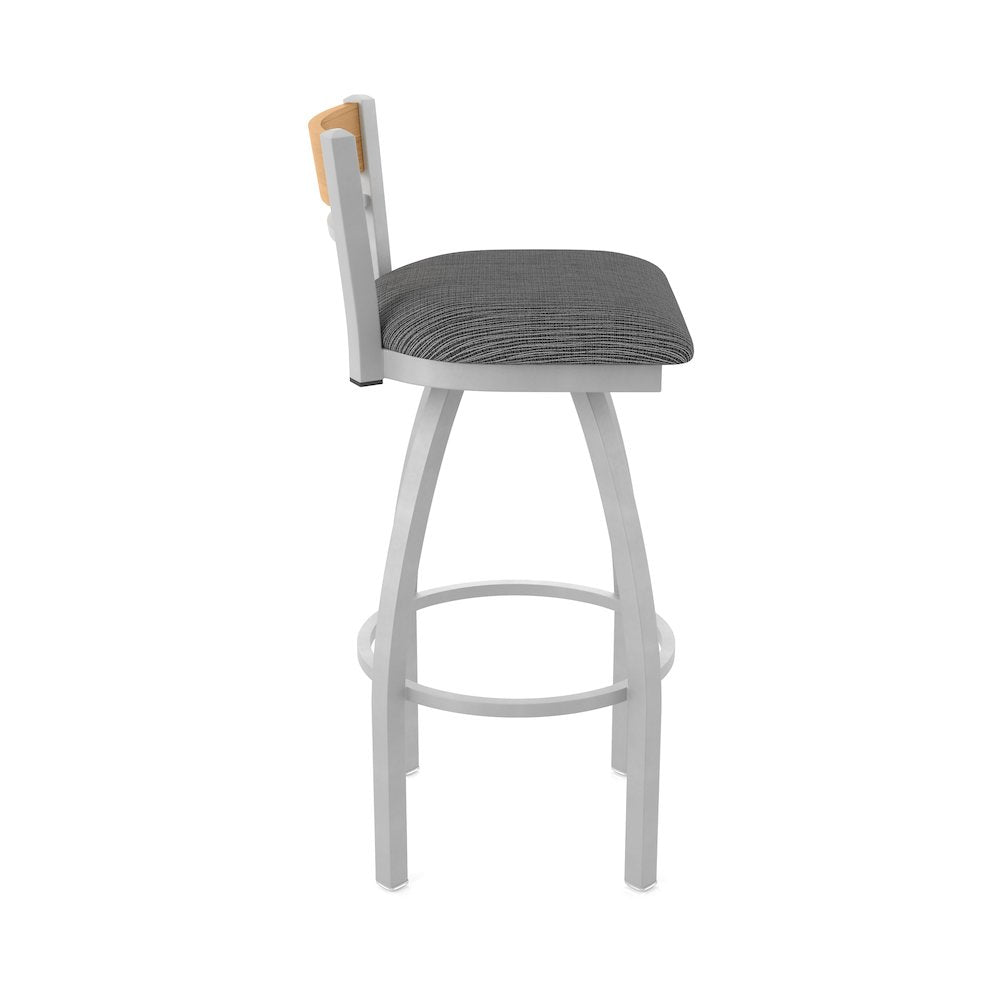 30" Swivel Bar Stool, Anodized Nickel Finish, Medium Back, Graph Coal Seat
