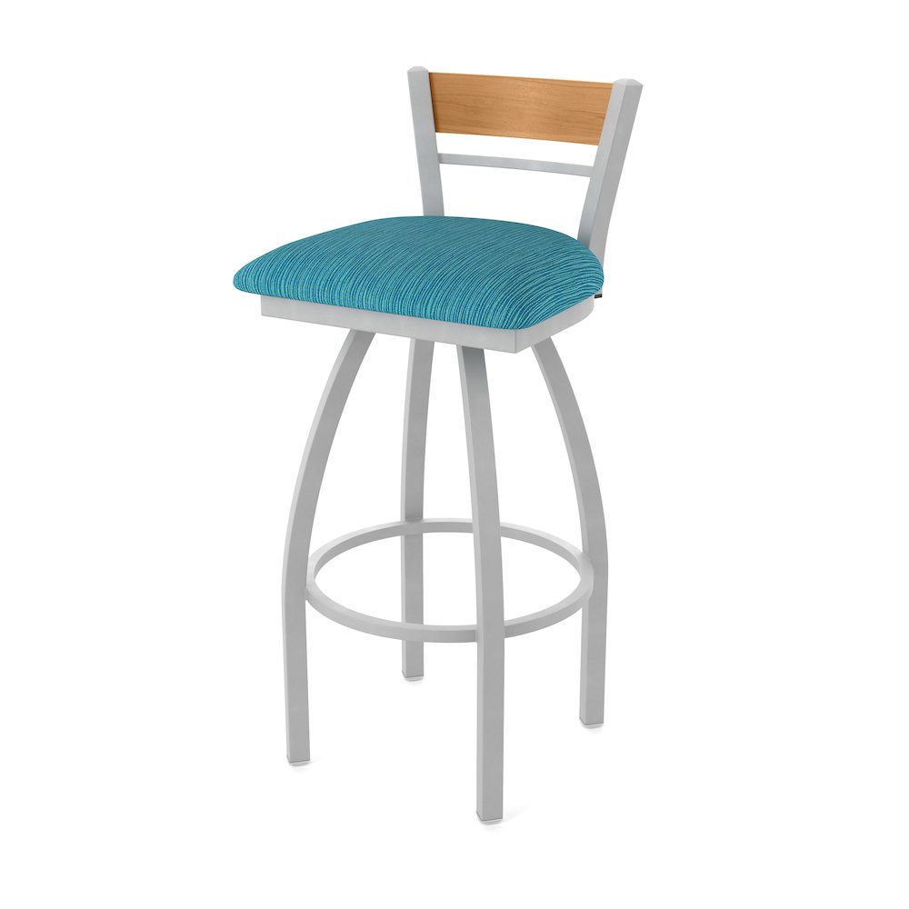 30" Swivel Bar Stool, Anodized Nickel Finish, Medium Back, Graph Tidal Seat
