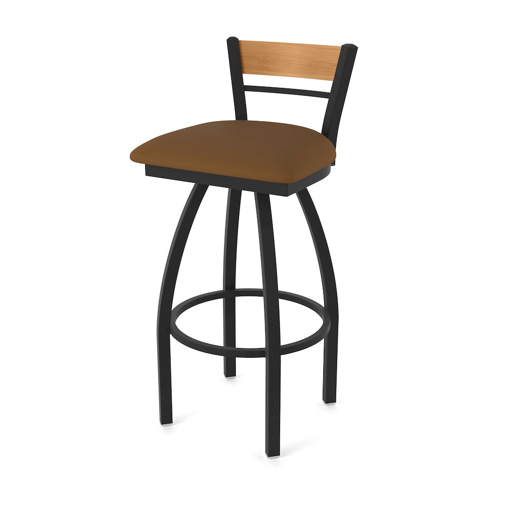 30" Swivel Bar Stool, Black Wrinkle Finish, Medium Back, Canter Thatch Seat