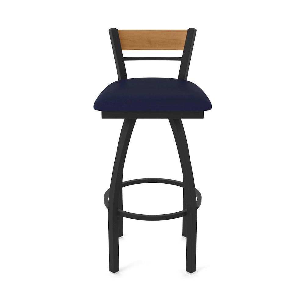 30" Swivel Bar Stool, Black Wrinkle Finish, Medium Back, Canter Twilight Seat
