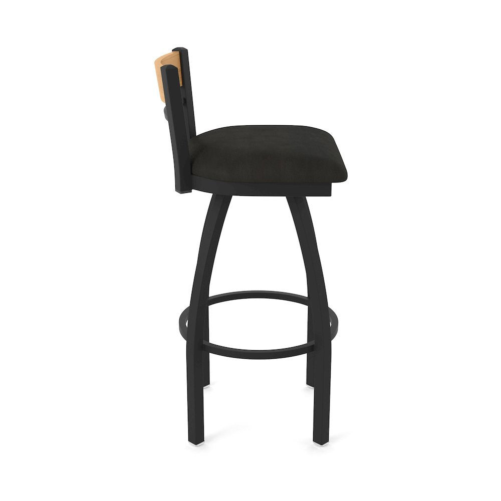 30" Swivel Bar Stool, Black Wrinkle Finish, Medium Back, Canter Espresso Seat