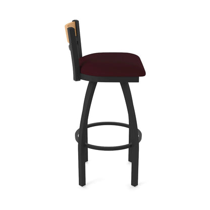 30" Swivel Bar Stool, Black Wrinkle Finish, Medium Back, Canter Bordeaux Seat