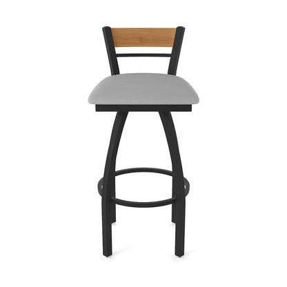 30" Swivel Bar Stool, Black Wrinkle Finish, Medium Back