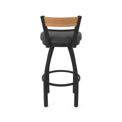 30" Swivel Bar Stool, Black Wrinkle Finish, Medium Back, Canter Iron Seat