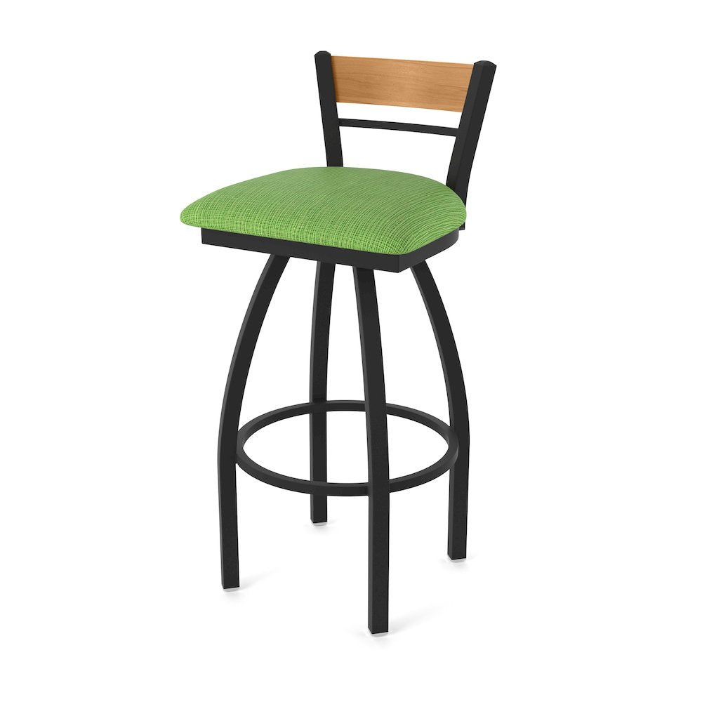 30" Swivel Bar Stool, Black Wrinkle Finish, Medium Back, Graph Parrot Seat