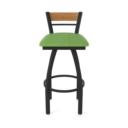 30" Swivel Bar Stool, Black Wrinkle Finish, Medium Back, Graph Parrot Seat