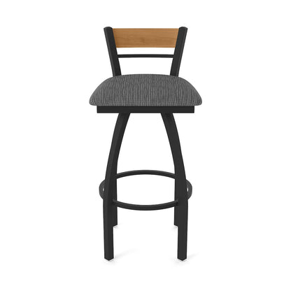 30" Swivel Bar Stool, Black Wrinkle Finish, Medium Back, Graph Coal Seat