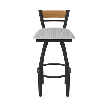 30" Swivel Bar Stool, Black Wrinkle Finish, Medium Back, Graph Alpine Seat