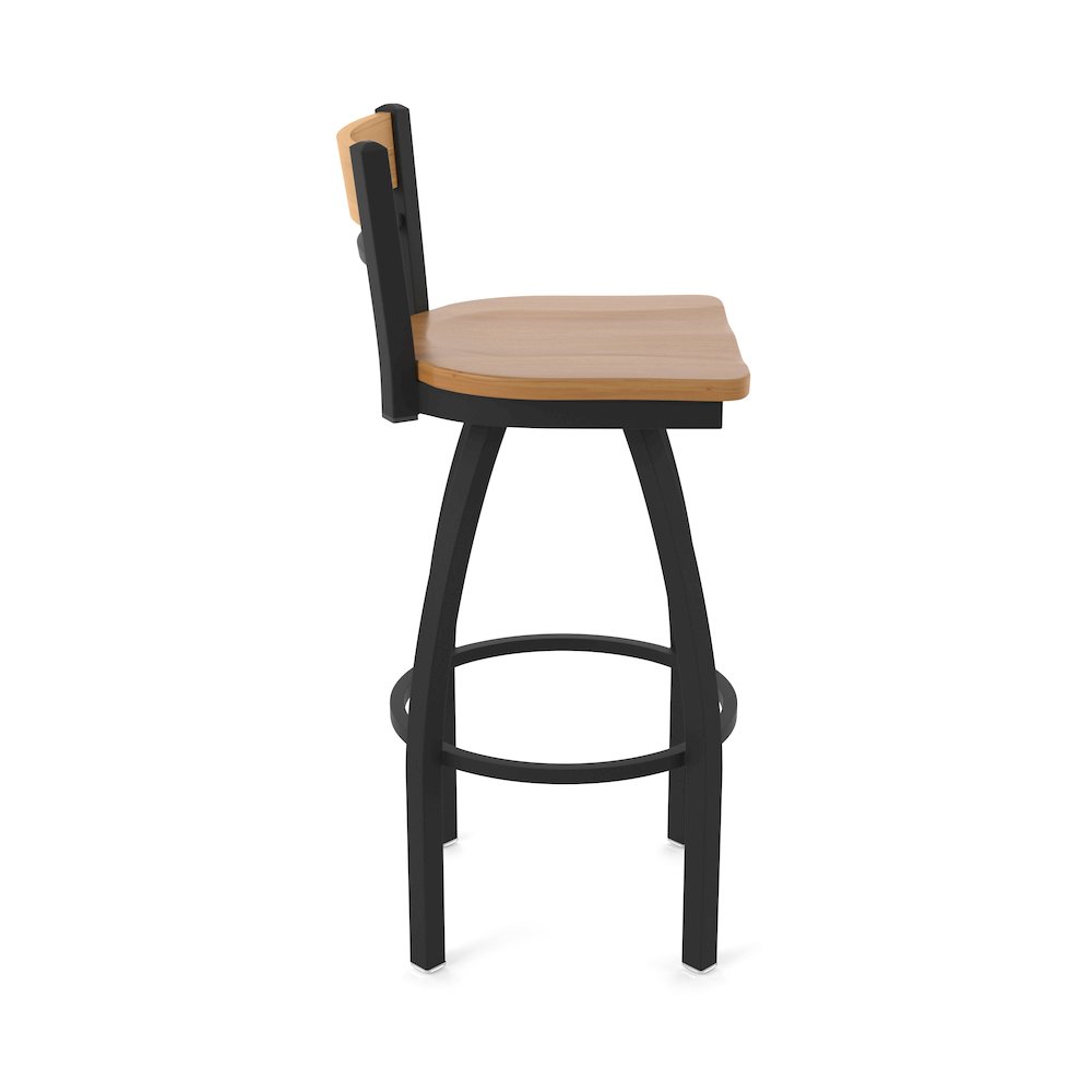 30" Swivel Bar Stool, Black Wrinkle Finish, Medium Back, Medium Maple Seat
