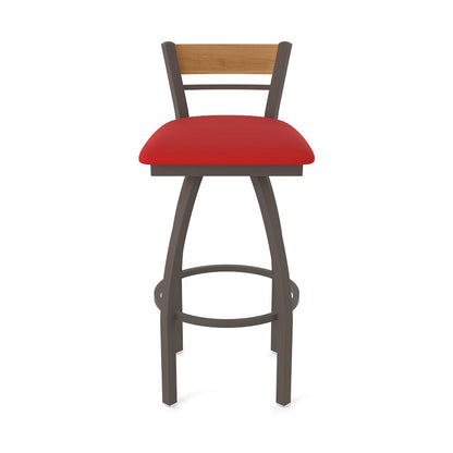 30" Swivel Bar Stool, Bronze Finish, Medium Back, Canter Red Seat