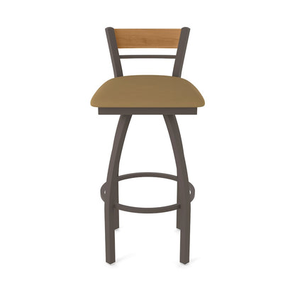 30" Swivel Bar Stool, Bronze Finish, Medium Back, Canter Saddle Seat