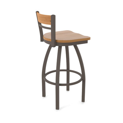 30" Swivel Bar Stool, Bronze Finish, Medium Back, Medium Maple Seat