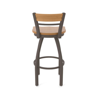 30" Swivel Bar Stool, Bronze Finish, Medium Back, Medium Maple Seat