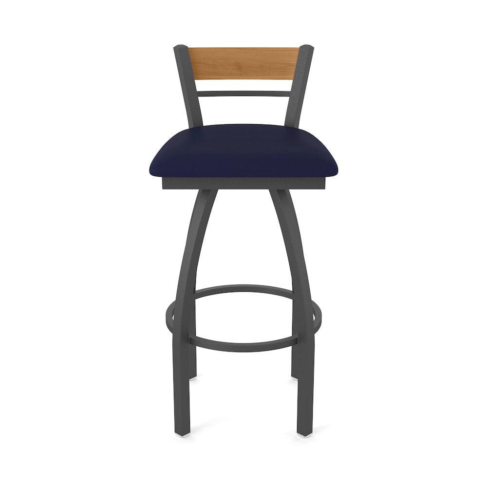 30" Swivel Bar Stool, Pewter Finish, Medium Back, Canter Twilight Seat