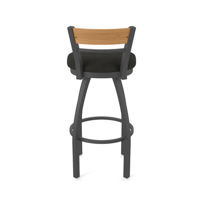 30" Swivel Bar Stool, Pewter Finish, Medium Back, Canter Espresso Seat