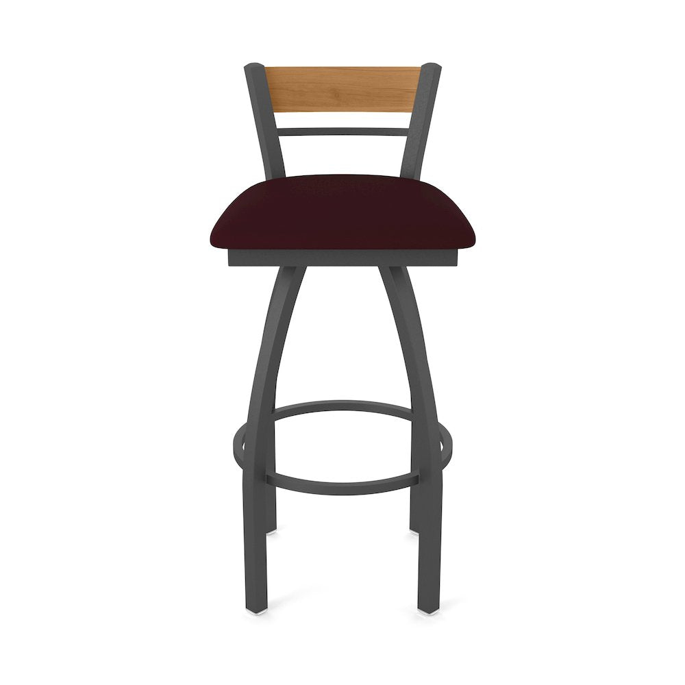 30" Swivel Bar Stool, Pewter Finish, Medium Back, Canter Bordeaux Seat