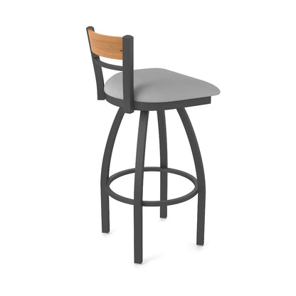 30" Swivel Bar Stool, Pewter Finish, Medium Back, Canter Folkstone Grey Seat