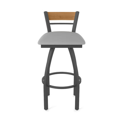 30" Swivel Bar Stool, Pewter Finish, Medium Back, Canter Folkstone Grey Seat