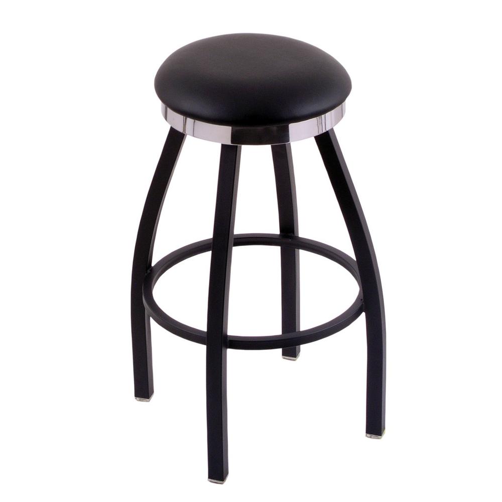 C8B2C Classic Series 30" Bar Stool with Black Wrinkle Finish, Black Vinyl Seat, Flat Chrome Accent Ring, and 360 swivel