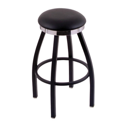 C8B2C Classic Series 30" Bar Stool with Black Wrinkle Finish, Black Vinyl Seat, Flat Chrome Accent Ring, and 360 swivel